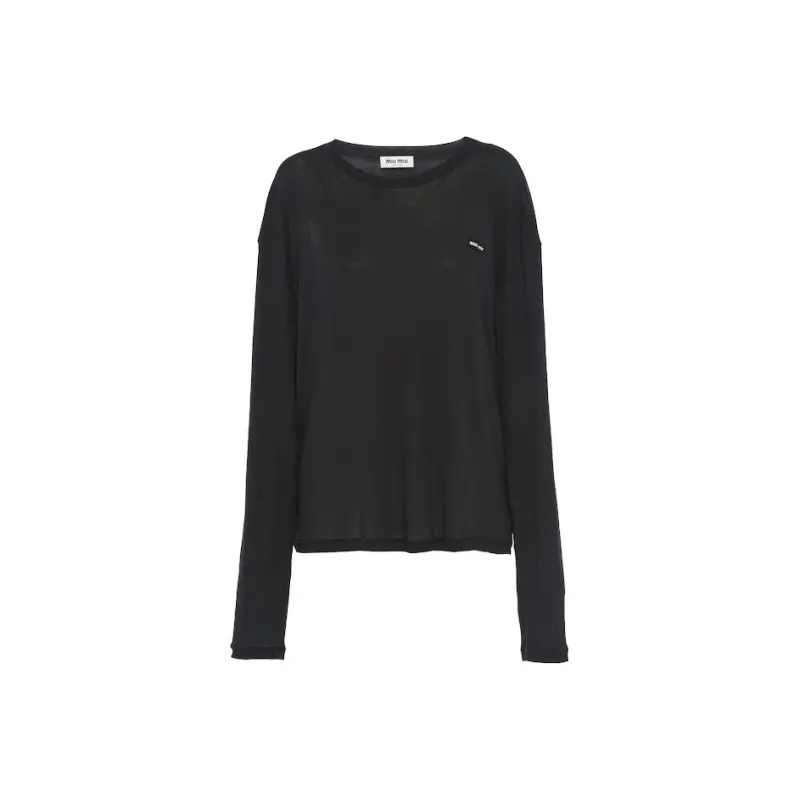 MIU MIU Logo patch Long sleeve T shirt-0