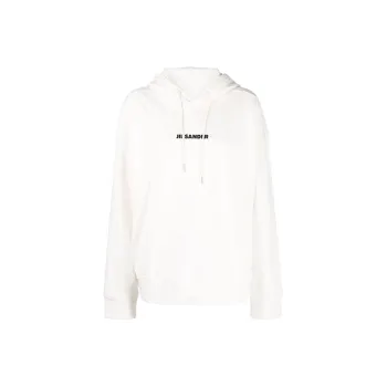 JIL SANDER Man Cotton Frontal Logo Hoodie White