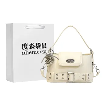 Dusen Kangaroo PU Shoulder Bag Women's White/Black/Purple/Yellow/Pink