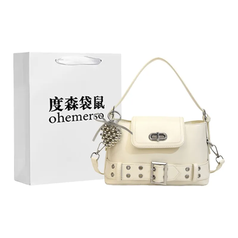 Dusen Kangaroo PU Shoulder Bag Women's White/Black/Purple/Yellow/Pink-0