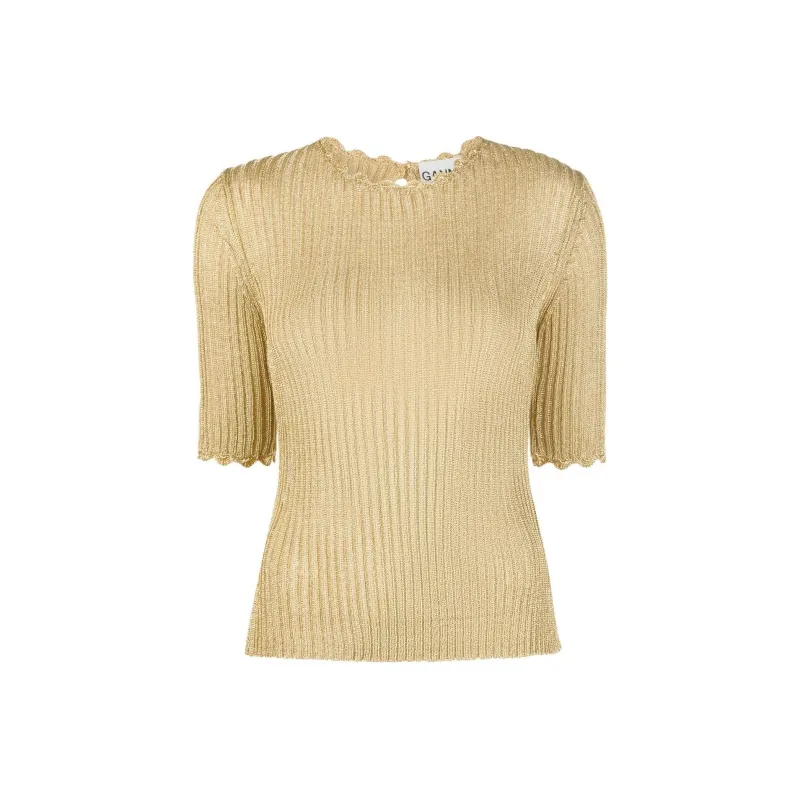 GANNI Metallic Open Back Blouse 'Gold'-0