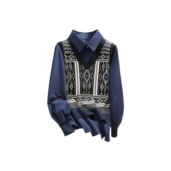 Cypress House Shirt Women's Navy Blue & Beige Pattern