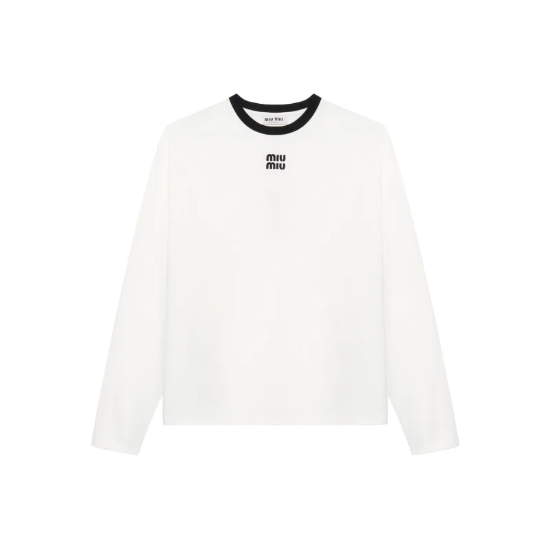 MIU MIU SS24 Drop Shoulder Sleeve T Shirt Women's White-0