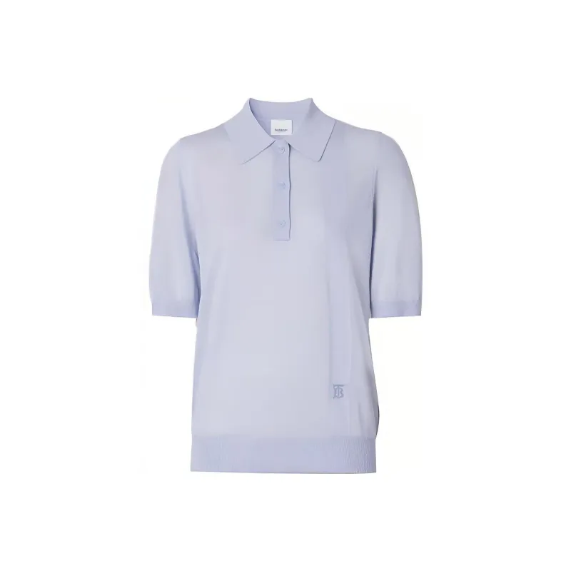 Burberry SS21 Cashmere Blend Polo Shirt Women's Light Blue 80413151-0