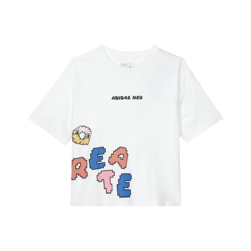 Adidas Neo Drop Shoulder Sleeve T Shirt Women's White-0