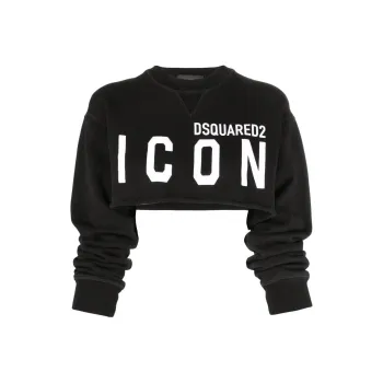 DSQUARED 2 Logo Printed Crewneck Cropped Sweatshirt