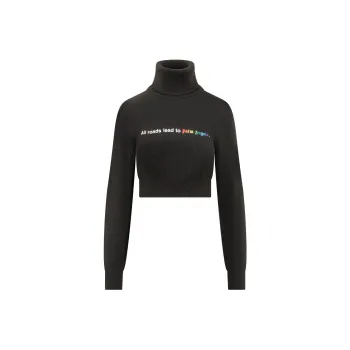 PALM ANGELS All Roads Cropped Turtleneck Black/White