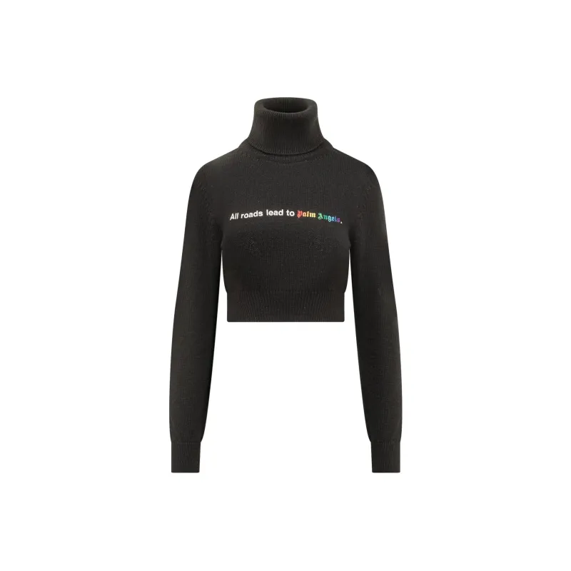 PALM ANGELS All Roads Cropped Turtleneck Black/White-0