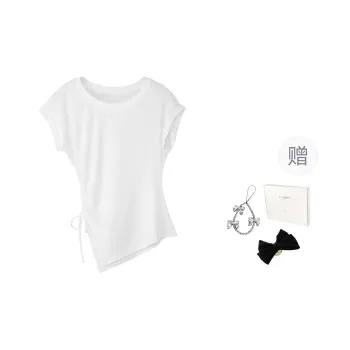 Fstudio Summer Solid Color Slimming Irregular Design Short Sleeved T Shirts Women's
