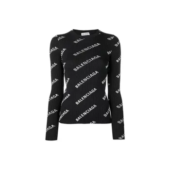 Balenciaga Printed Ribbed Knit Sweater Black