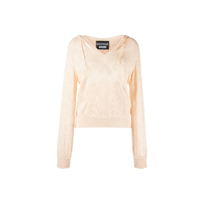 MOSCHINO V-Neck Pattern Knit Hoodie-0