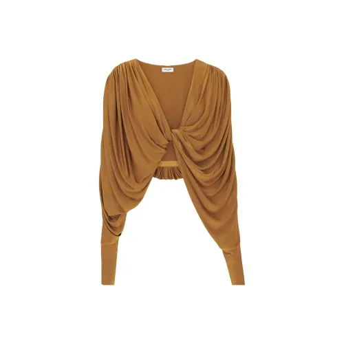 SAINT LAURENT Open Front Ruched Long Sleeved Top