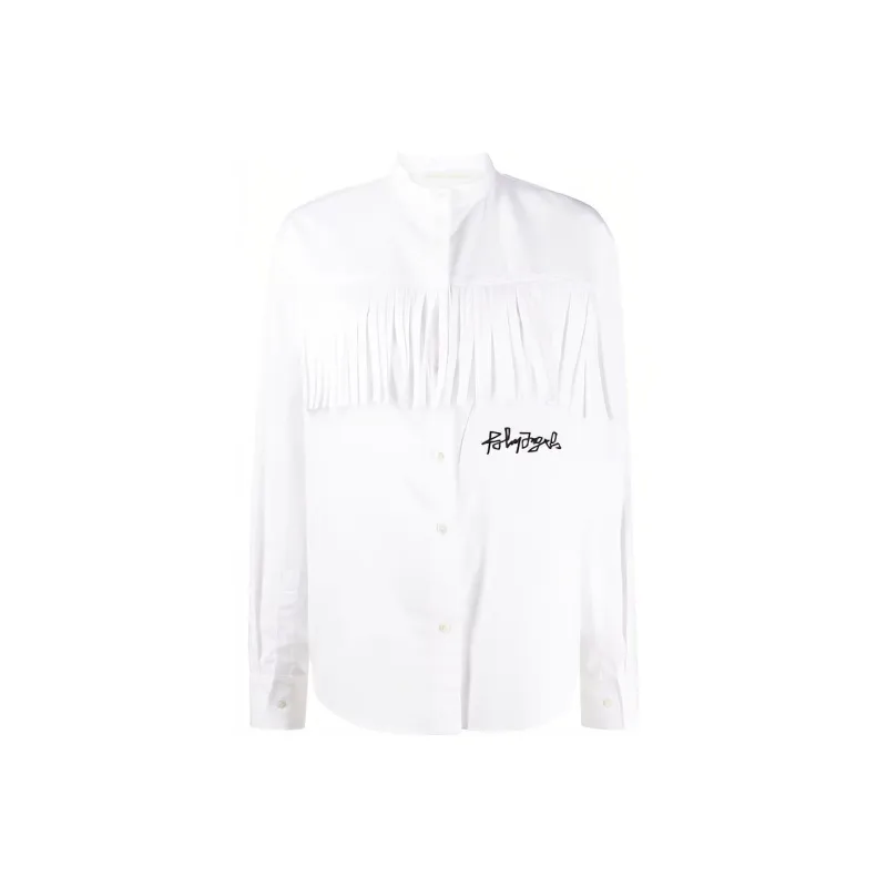 PALM ANGELS Logo Embroidered Fringed Shirt-0