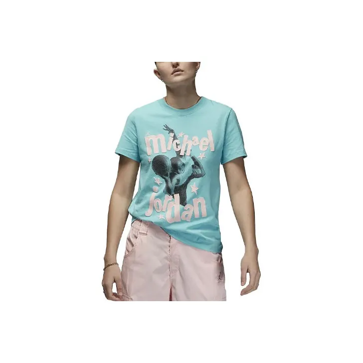 Jordan Air Drop Shoulder Sleeve T-Shirt Women's Lake Blue-0