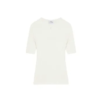 COURREGES Logo Embroidered Ribbed Knit Top
