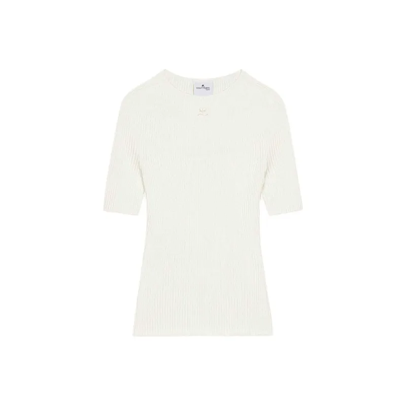 COURREGES Logo Embroidered Ribbed Knit Top-0
