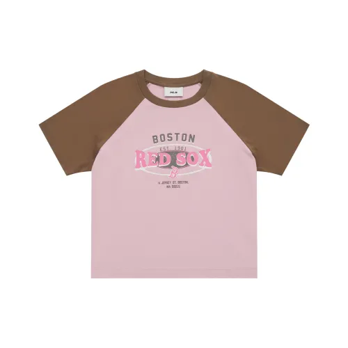 MLB Preppy Style Collection Boston Red Sox SS25 Raglan Sleeve T Shirt Women's Pink