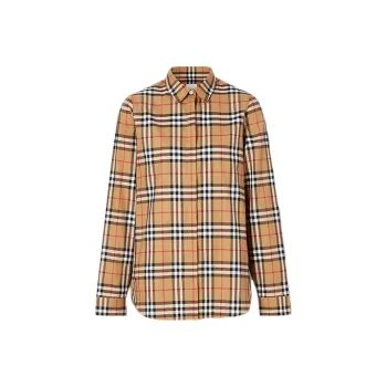 Burberry Vintage Women'ss Check Cotton Oversized Shirt Antique Yellow