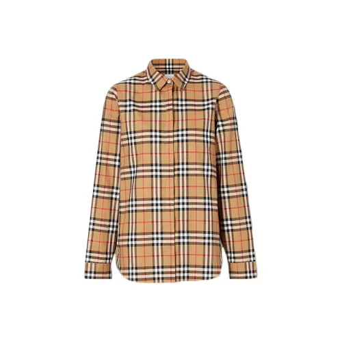 Burberry Vintage Women'ss Check Cotton Oversized Shirt Antique Yellow