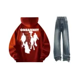 Burgundy Sweatshirt+Light Blue Jeans