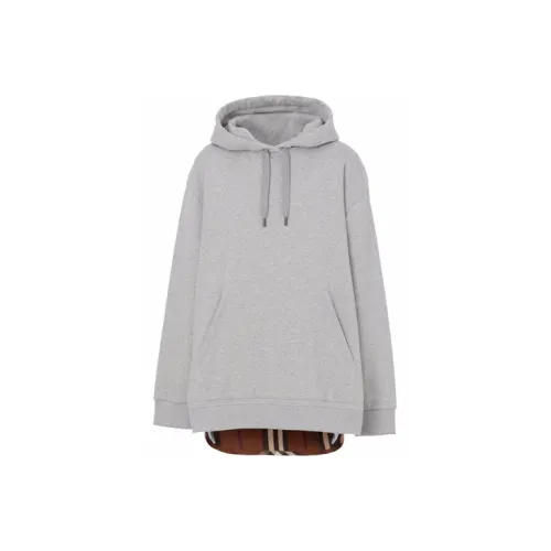 Burberry Check Panel Cotton Hoodie Grey/Check Brown