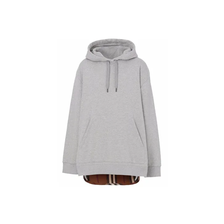 Burberry Check Panel Cotton Hoodie Grey/Check Brown-0