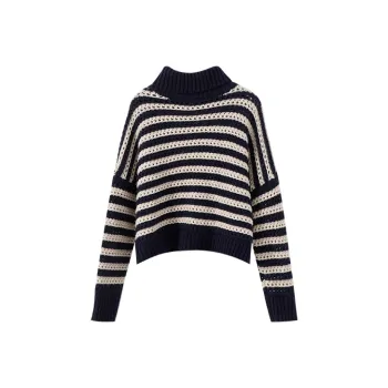 YUMOMO STAR Sweater Women's Navy Blue With White Stripes
