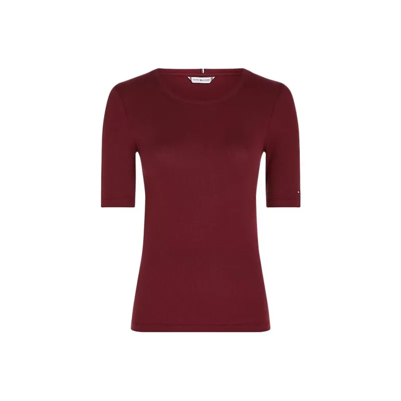 Tommy Hilfiger Slim Fit Half Sleeve Jumper T-Shirt Women's Deep Red-0