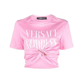 VERSACE Goddess Cropped Twisted T Shirt 'Pink Paradise'