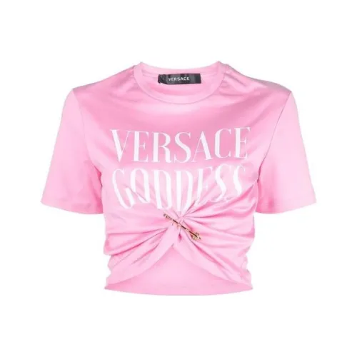 VERSACE Goddess Cropped Twisted T Shirt 'Pink Paradise'
