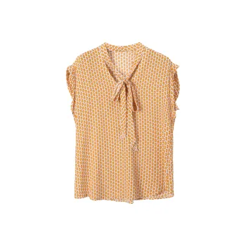 H-YXIANG T-Shirt Women's Rice-Colored Base With Diamond Pattern