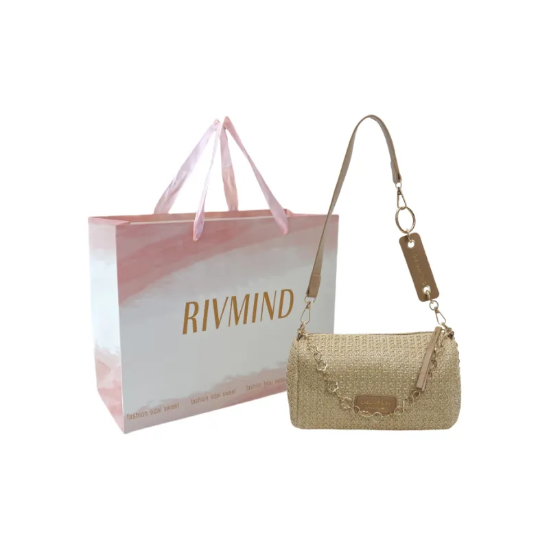 RIVMIND Straw Woven Shoulder Bag Regular Women's Multicolor Brown/Multicolor White/Ecru/Khaki-17