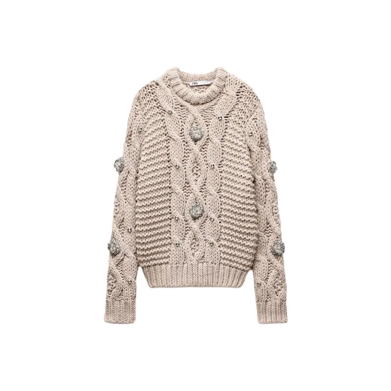 ZARA Sweater Women's Light Gray Pink-0