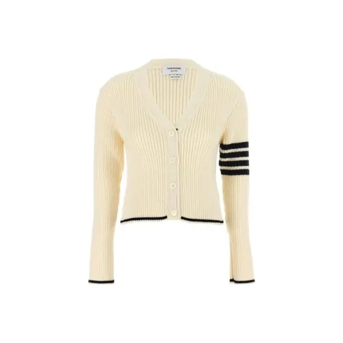 THOM BROWNE V Neck Cropped Cable Knitted Cardigan