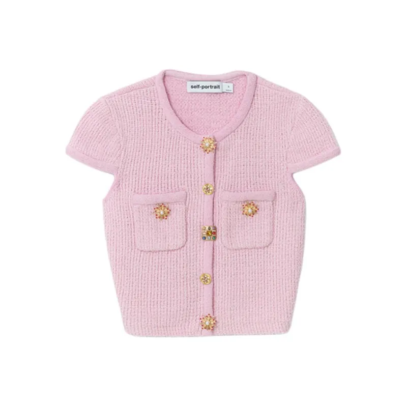Self portrait Jewelry buttons Knitted Cropped Top-0