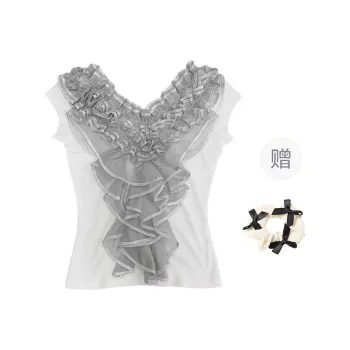 TURN UP Regular T Shirt Women's Greige+Bowknot Hair Tie Comes With