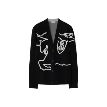 Burberry Equestrian Knight V Neck Buttoned Cardigan