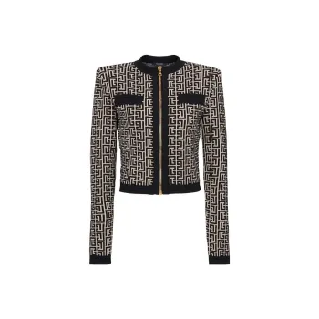 BALMAIN Monogram-pattern Cropped Jacket