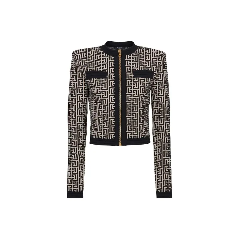 BALMAIN Monogram-pattern Cropped Jacket-0