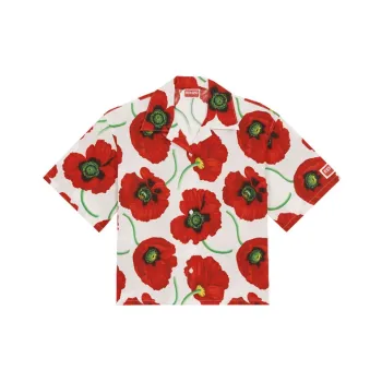 KENZO Poppy By Nigo Women's Hawaiian Shirt White Red
