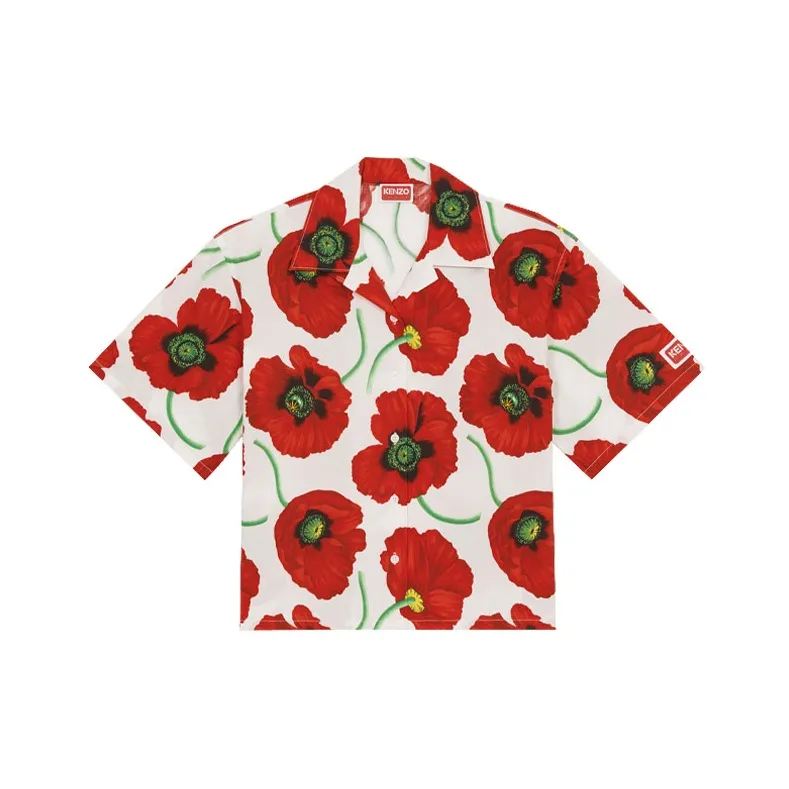 KENZO Poppy By Nigo Women's Hawaiian Shirt White Red-0