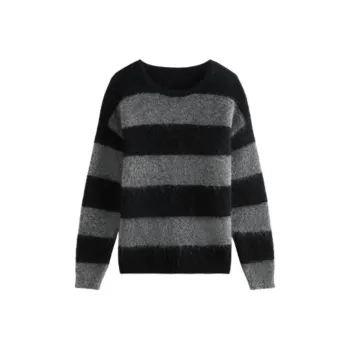 FANSILANEN Sweater Women's Black Gray Stripes