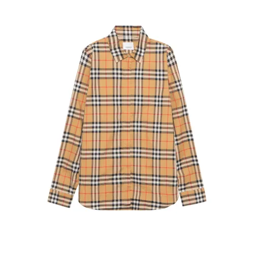 Burberry Vintage Women'ss Check Cotton Oversized Shirt Antique Yellow
