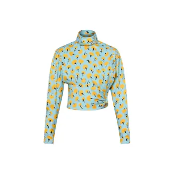 LOUIS VUITTON Carnation Print Button Blouse Shirt Women's Oxford Blue