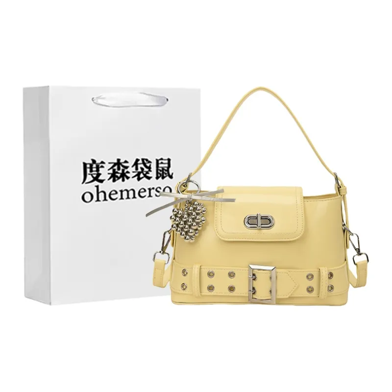 Dusen Kangaroo PU Shoulder Bag Women's White/Black/Purple/Yellow/Pink-18