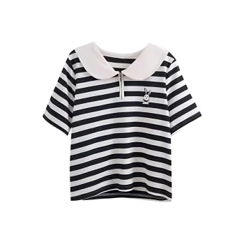 Olrain T Shirt Women's Black White Stripes