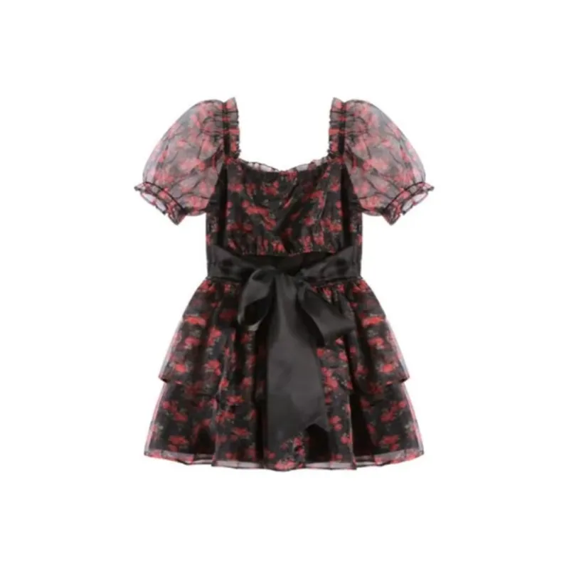 JOSR Short Sleeved Dress Women's Red Floral-1