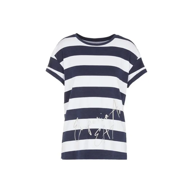EMPORIO ARMANI EA7 T Shirts Women's Blue With White Lettering-0