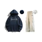 Navy Blue Sweatshirt+Apricot Casual Pants[Fleece-Lined]