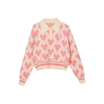 FAWENXIANGZI Sweaters Women's Pink Beige Plaid